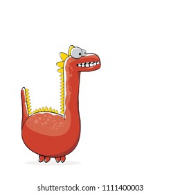 vector funny cartoon cute red monster dinosaur isolated on white background. Vector funny red mascot dragon . Hand drawn Dino logo design template
