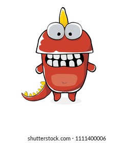 vector funny cartoon cute red monster dinosaur isolated on white background. Vector funny red mascot dragon . Hand drawn Dino logo design template