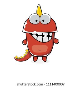 vector funny cartoon cute red monster dinosaur isolated on white background. Vector funny red mascot dragon . Hand drawn Dino logo design template