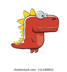 vector funny cartoon cute red monster dinosaur isolated on white background. Vector funny red mascot dragon . Hand drawn Dino logo design template