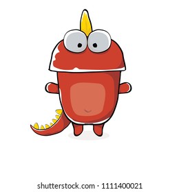 vector funny cartoon cute red monster dinosaur isolated on white background. Vector funny red mascot dragon . Hand drawn Dino logo design template