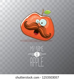 vector funny cartoon cute red apple character isolated on transparent background. My name is apple vector concept. super funky fruit summer food character