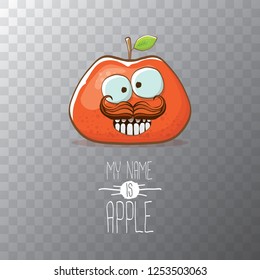 vector funny cartoon cute red apple character isolated on transparent background. My name is apple vector concept. super funky fruit summer food character