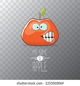 vector funny cartoon cute red apple character isolated on transparent background. My name is apple vector concept. super funky fruit summer food character