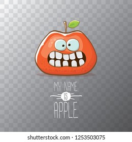 vector funny cartoon cute red apple character isolated on transparent background. My name is apple vector concept. super funky fruit summer food character