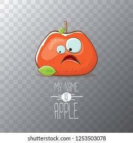 vector funny cartoon cute red apple character isolated on transparent background. My name is apple vector concept. super funky fruit summer food character