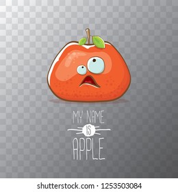 vector funny cartoon cute red apple character isolated on transparent background. My name is apple vector concept. super funky fruit summer food character