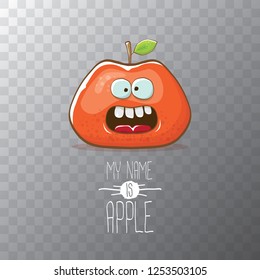 vector funny cartoon cute red apple character isolated on transparent background. My name is apple vector concept. super funky fruit summer food character
