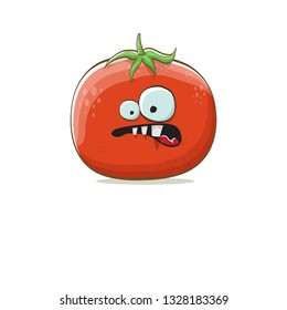vector funny cartoon cute red smiling tomato character isolated on white background. My name is tomato. summer vegetable funky character
