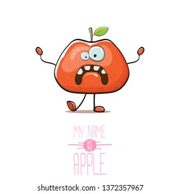 vector funny cartoon cute red apple character isolated on white background. My name is apple vector concept. super funky fruit summer food character 