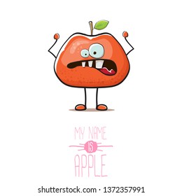 vector funny cartoon cute red apple character isolated on white background. My name is apple vector concept. super funky fruit summer food character 
