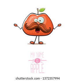 vector funny cartoon cute red apple character isolated on white background. My name is apple vector concept. super funky fruit summer food character 