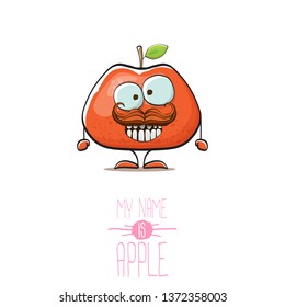 vector funny cartoon cute red apple character isolated on white background. My name is apple vector concept. super funky fruit summer food character 