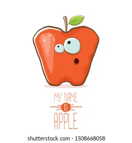 vector funny cartoon cute red apple character isolated on transparent background. My name is apple vector concept. Kawaii funky fruit food character