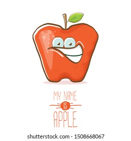 vector funny cartoon cute red apple character isolated on transparent background. My name is apple vector concept. Kawaii funky fruit food character