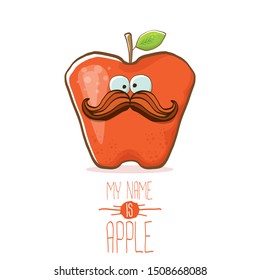 vector funny cartoon cute red apple character isolated on transparent background. My name is apple vector concept. Kawaii funky fruit food character