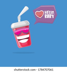 vector funny cartoon funny cartoon cute red party paper cola cup with straw and sunglasses isolated on blue background. funky smiling summer drink character 