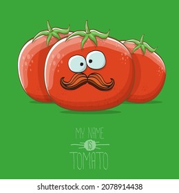 caricatura vectorial graciosa personaje de tomate rojo lindo sonriente aislado en un fondo verde. Me llamo tomate. carácter fundido vegetal de verano