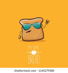 vetor engraçado desenho animado bonito fatiado personagem de pão isolado no fundo laranja. Meu nome é ilustração conceito pão. personagem de comida funky ou mascote de etiqueta de padaria