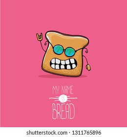 vector funny cartoon cute sliced bread character isolated on pink background. My name is bread concept illustration. funky food character or bakery label mascot
