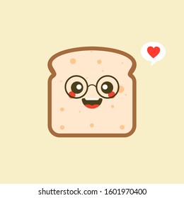 vector funny cartoon cute sliced bread character isolated on color background.  Bakery label mascot. Vector flat cartoon character illustration icon. Toast,good morning card, breakfast concept