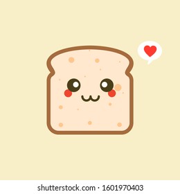 vector funny cartoon cute sliced bread character isolated on color background.  Bakery label mascot. Vector flat cartoon character illustration icon. Toast,good morning card, breakfast concept