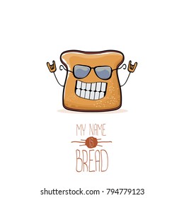 vector funny cartoon cute sliced bread character isolated on white background. My name is bread concept illustration. funky food character or bakery label mascot