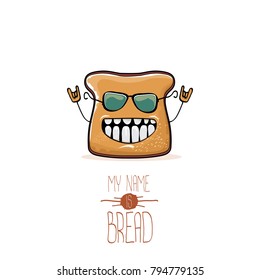vector funny cartoon cute sliced bread character isolated on white background. My name is bread concept illustration. funky food character or bakery label mascot