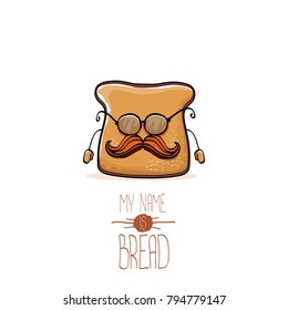 vector funny cartoon cute sliced bread character isolated on white background. My name is bread concept illustration. funky food character or bakery label mascot