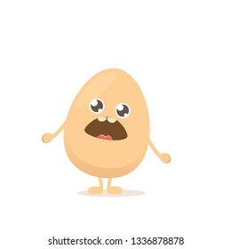 vector funny cartoon cute smiling tiny egg character isolated on white background. Morning food flat funky character  on white
