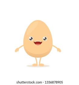 vector funny cartoon cute smiling tiny egg character isolated on white background. Morning food flat funky character  on white