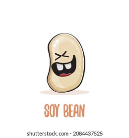 vector funny cartoon cute soybean character isolated on white background. Japan Kawaii soy food funky character. Soybean cartoon illustration
