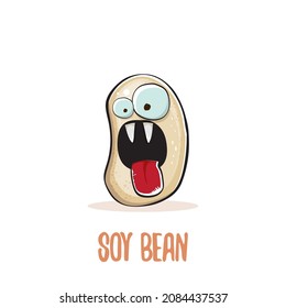 vector funny cartoon cute soybean character isolated on white background. Japan Kawaii soy food funky character. Soybean cartoon illustration
