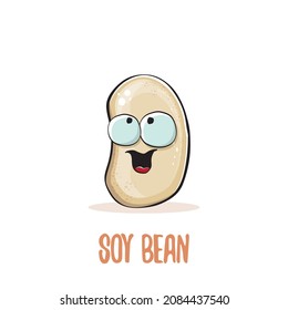 vector funny cartoon cute soybean character isolated on white background. Japan Kawaii soy food funky character. Soybean cartoon illustration
