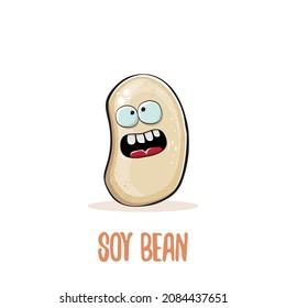 vector funny cartoon cute soybean character isolated on white background. Japan Kawaii soy food funky character. Soybean cartoon illustration
