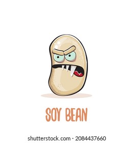 Vector Funny Cartoon Cute Soybean Character Isolated On White Background. Japan Kawaii Soy Food Funky Character. Soybean Cartoon Illustration
