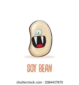vector funny cartoon cute soybean character isolated on white background. Japan Kawaii soy food funky character. Soybean cartoon illustration
