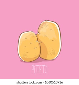vector funny cartoon cute sweet brown potatoes set isolated on pink background. potato label design template