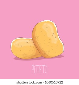 vector funny cartoon cute sweet brown potatoes set isolated on pink background. potato label design template