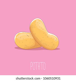 vector funny cartoon cute sweet brown potatoes set isolated on pink background. potato label design template