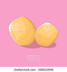 vector funny cartoon cute sweet brown potatoes set isolated on pink background. potato label design template
