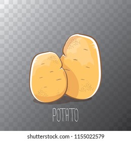 vector funny cartoon cute sweet brown potatoes set isolated on transparent background. potato chips or farmer market label design template