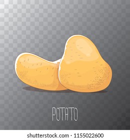 vector funny cartoon cute sweet brown potatoes set isolated on transparent background. potato chips or farmer market label design template