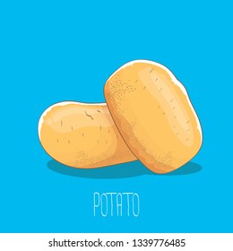 vector funny cartoon cute sweet brown potatoes set isolated on blue background. potato label design template 