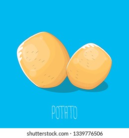 vector funny cartoon cute sweet brown potatoes set isolated on blue background. potato label design template 