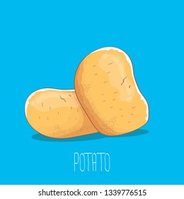 vector funny cartoon cute sweet brown potatoes set isolated on blue background. potato label design template 