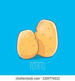 vector funny cartoon cute sweet brown potatoes set isolated on blue background. potato label design template 