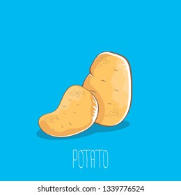 vector funny cartoon cute sweet brown potatoes set isolated on blue background. potato label design template 