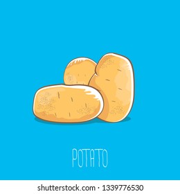 vector funny cartoon cute sweet brown potatoes set isolated on blue background. potato label design template 