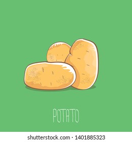 vector funny cartoon cute sweet brown potatoes set isolated on green background. potato label design template 